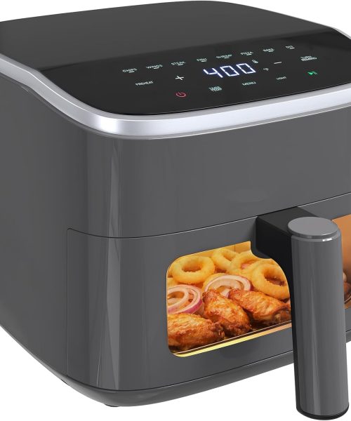 Air Fryer 4QT, Compact Airfryer with Interior Light and Easy View Window, 8 Custom Cooking Presets & Digital Touchscreen, Nonstick Basket for Air Fry, Roast, Broil, Reheat, Dishwasher Safe