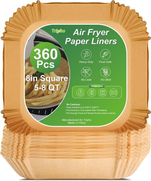 360 Pcs 8?? Square Air Fryer Paper Liners Disposable Unbleached Heavy Duty